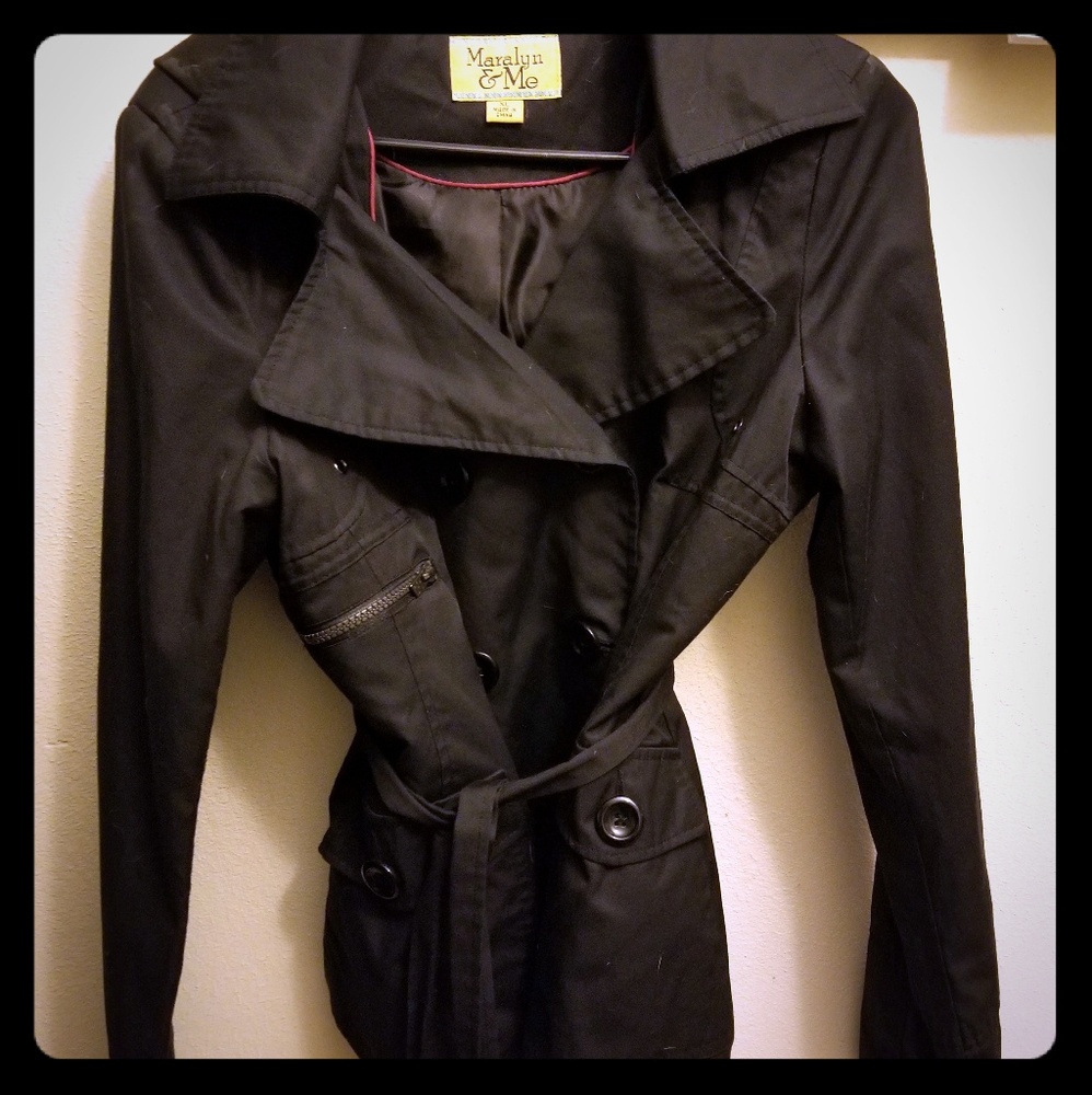 Black jacket with hood.
